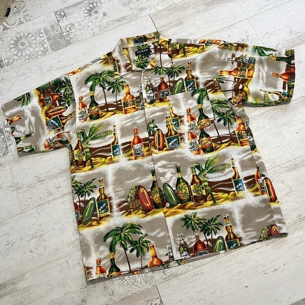Koman Sport Vintage Men’s Polyester Hawaiian Beer shirt size XL